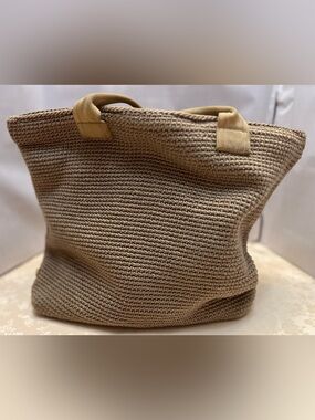 The Sak Beige Woven Tote with Short Handles